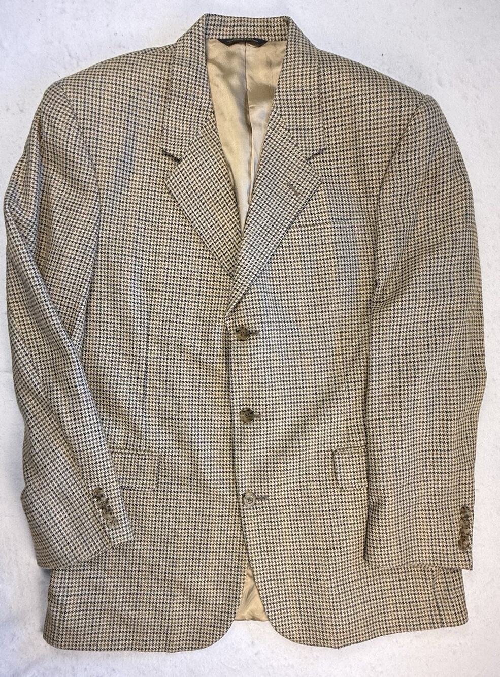 Vtg Aquascutum Blazer brown houndstooth 44 wool Academic Professor Classic
